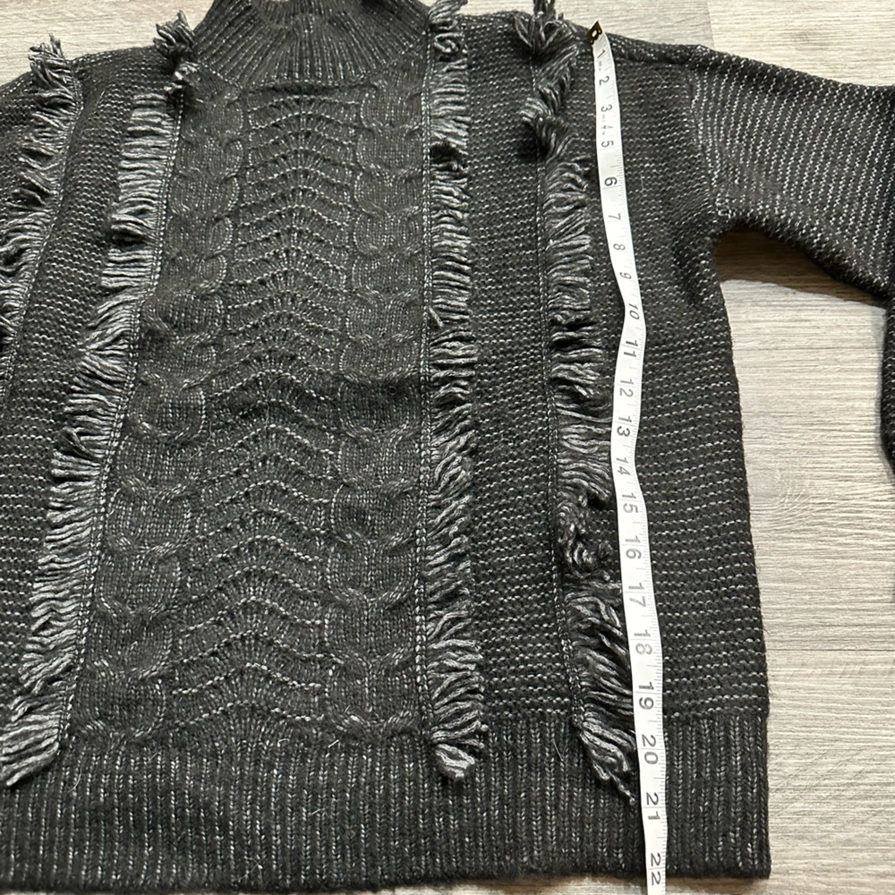 Women’s LOFT Boho Fringe Mock Neck Knit Sweater in Charcoal - Picture 5 of 7